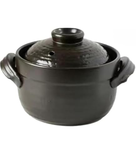 中古】【未使用】萬古焼 IH用・直火対応 ごはん鍋 2合 黒 9006-